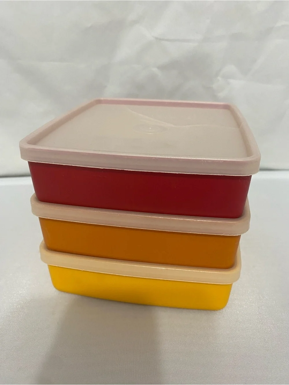 Tupperware Red, Orange, Yellow Stackable Food Containers.